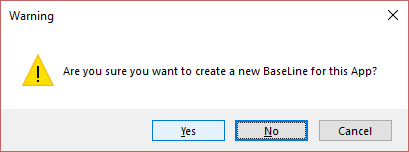 Alpha Anywhere will prompt you to confirm creating a new Baseline
build